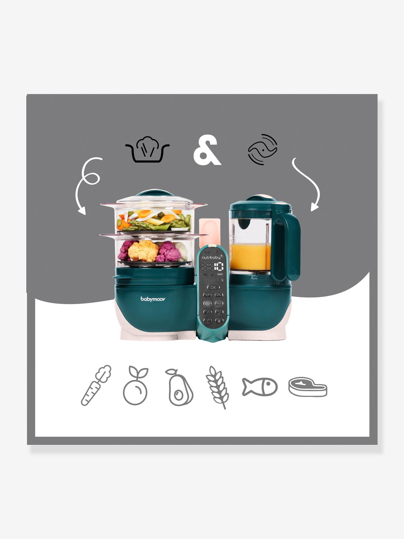Robô multifuncional BABYMOOV Nutribaby+, cinza escuro
