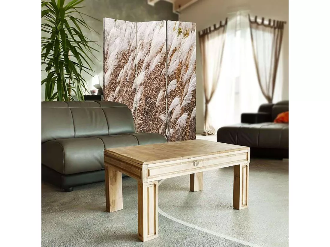 Paravent Décoratif Imitation Herbe Sèche pour Intérieur - 110 x 150 cm - 2 faces R° V°