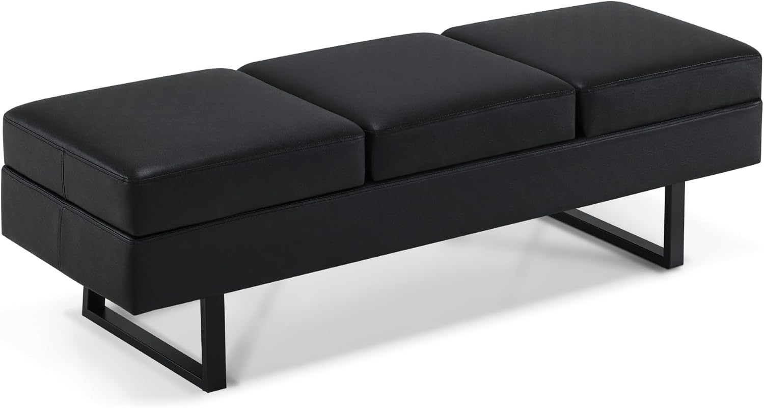 Barberpub 3-Sitzer Sitzbank für Spa Salon, Breite 153 cm, Wartebank Friseur, Polsterbank Schlafzimmer, Bettbank für Wohnzimmer, Schuhbank Friseureinrichtung W513 (Schwarz/Kunstleder)
