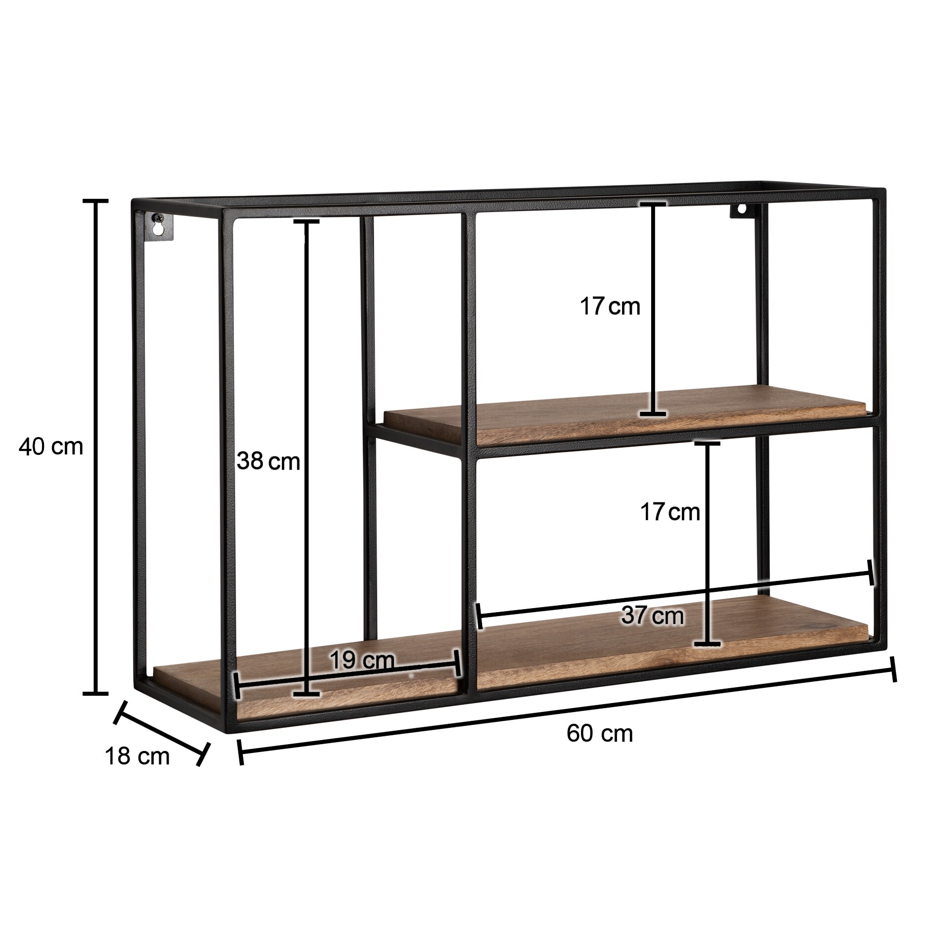 Wandregal FineBuy Hängeregal Holz Metall 60x40x18 cm Regal Rechteckig Massiv