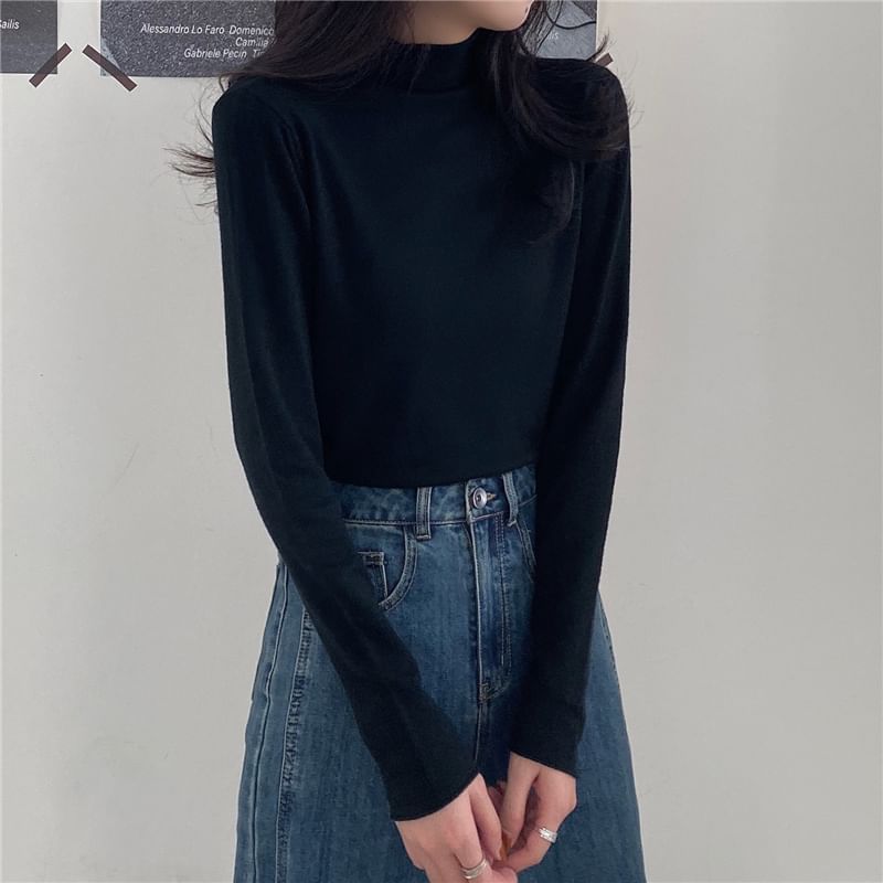 Moon City - Effen gebreide top met lange mouwen en mockneck