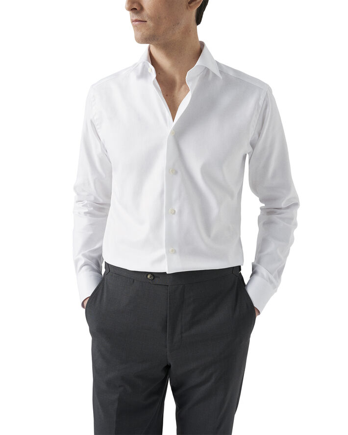 ETON Cont. Fit White Textured Twill Shirt - French Cuff Hvid