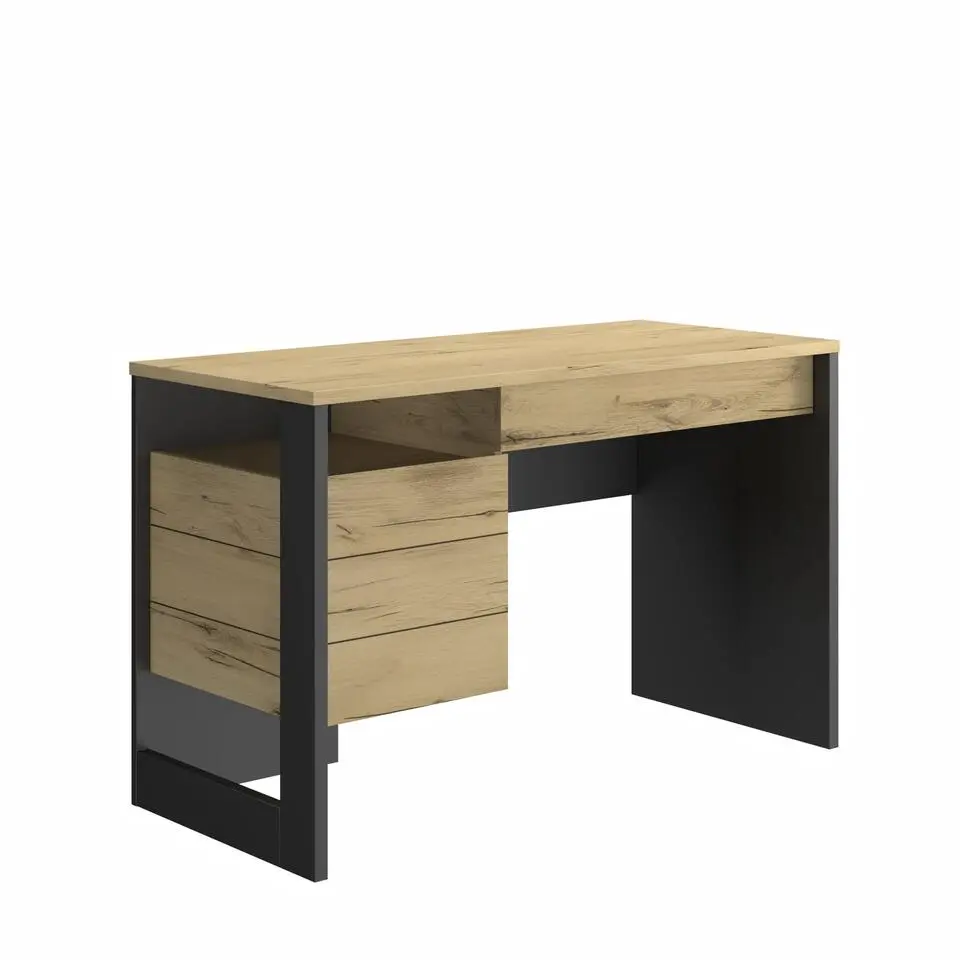 Diagone Bureau Russel - 1 lade 1 kast met deur 1 nis - Eiken / Zwart