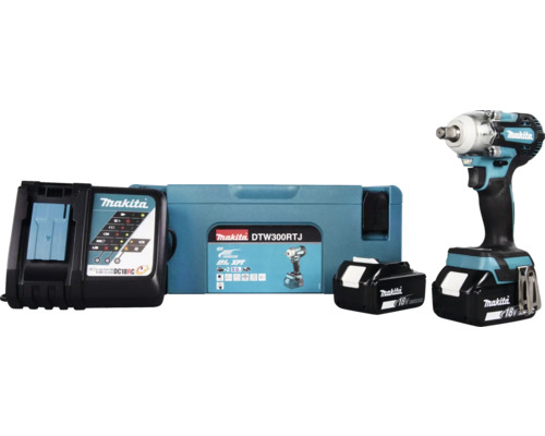 Makita DTW300RTJ 18V accu slagschroevendraaier, inclusief 2 accu's (5,0 Ah), lader en MAKPAC maat 2 koffer.