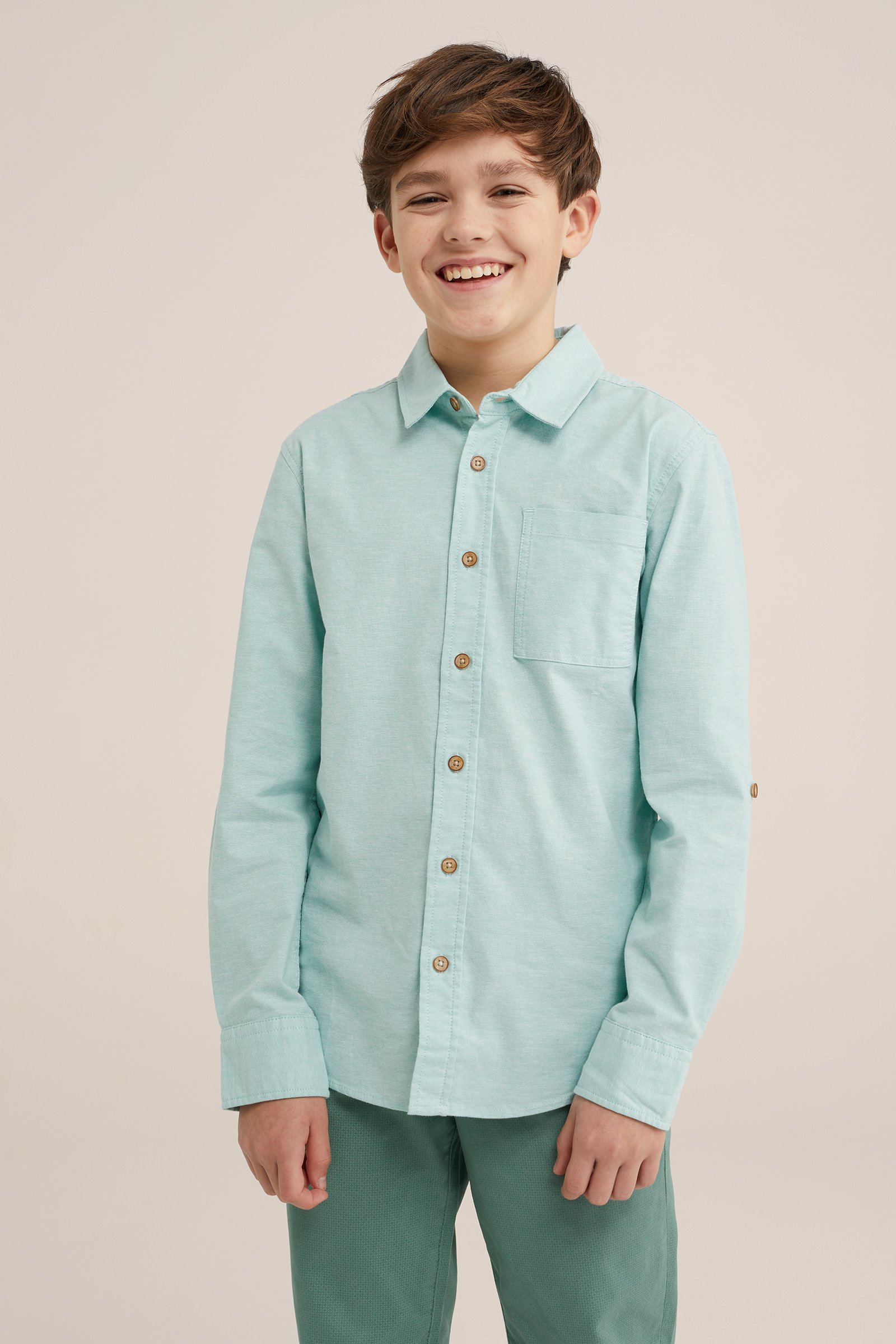 Jongens overhemd met borstzak WE Fashion Mintgroen