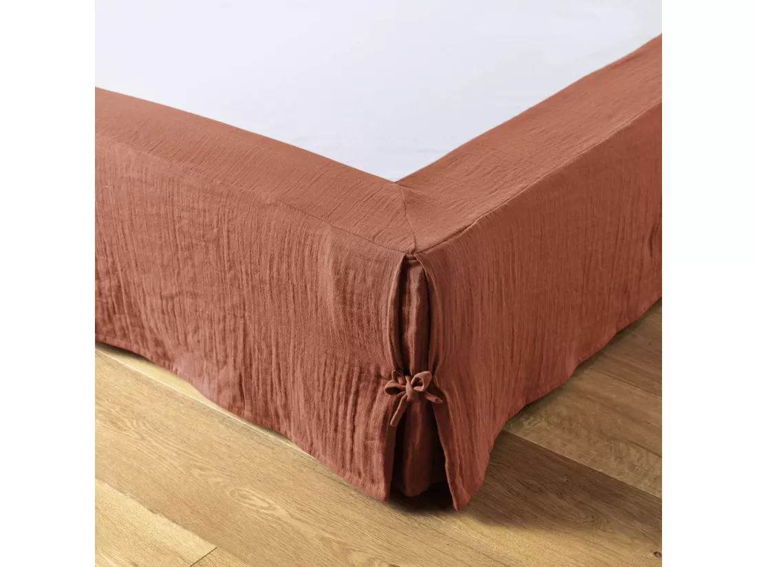 Cache sommier double gaze de coton orange terracotta 160x200 cm
