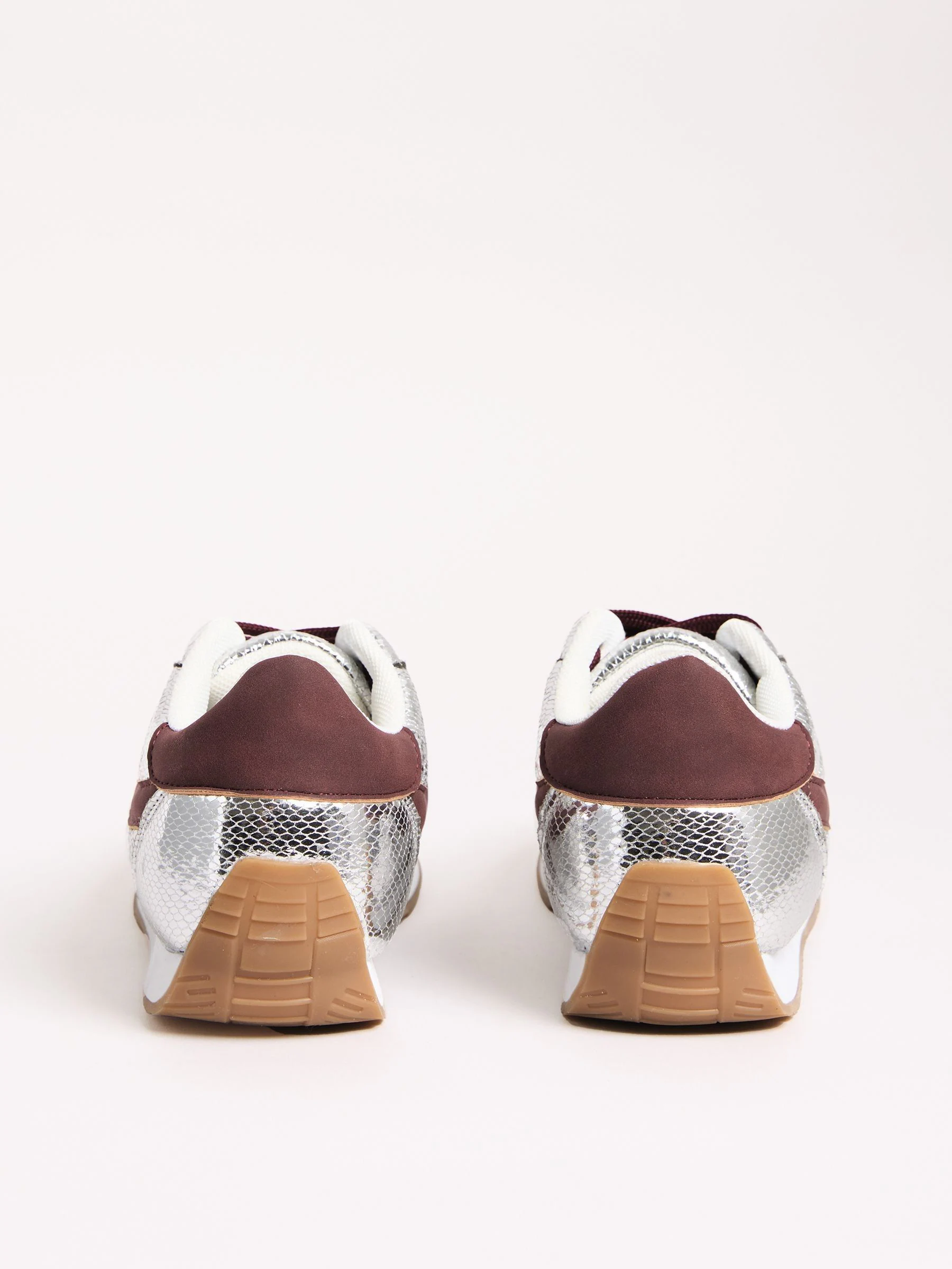 Silver Burgundy - Friends Like These Fabric Mix Slim Runner Lace-Up Retro Gumsole Sports Casual Trainers