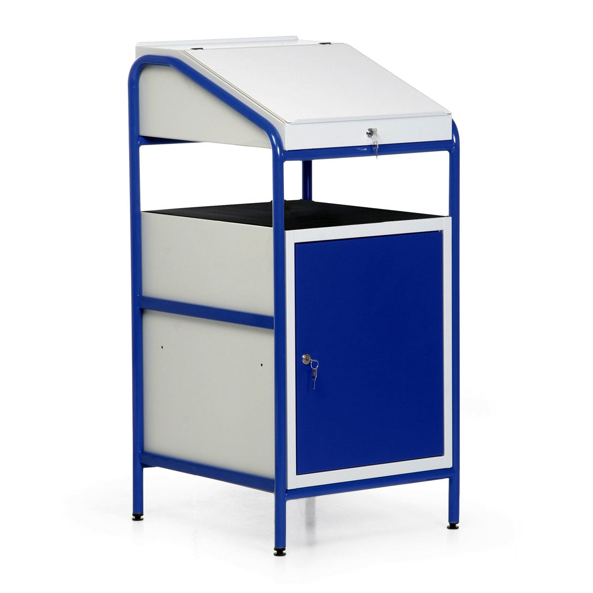 Protaurus stationair staand bureau met ingebouwde kast, 1 deur en geribbelde rubberen mat