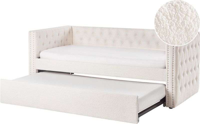 BELIANI GASSIN - Onderschuifbed - Off-white - 90 x 200 cm - Bouclé