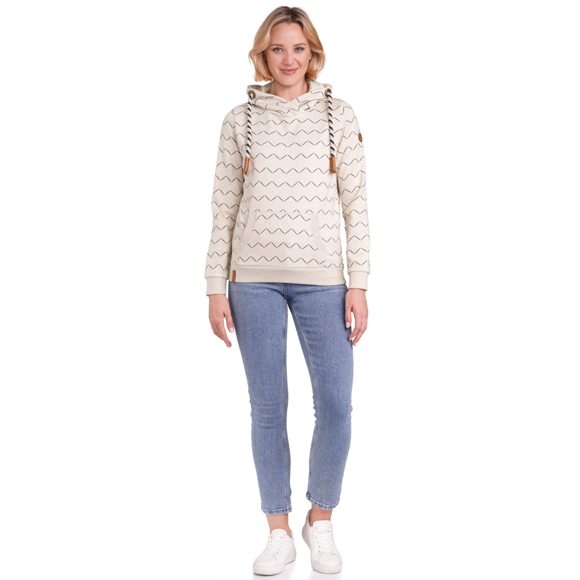 Gina Damen Sweatshirt mit Schalkragen creme