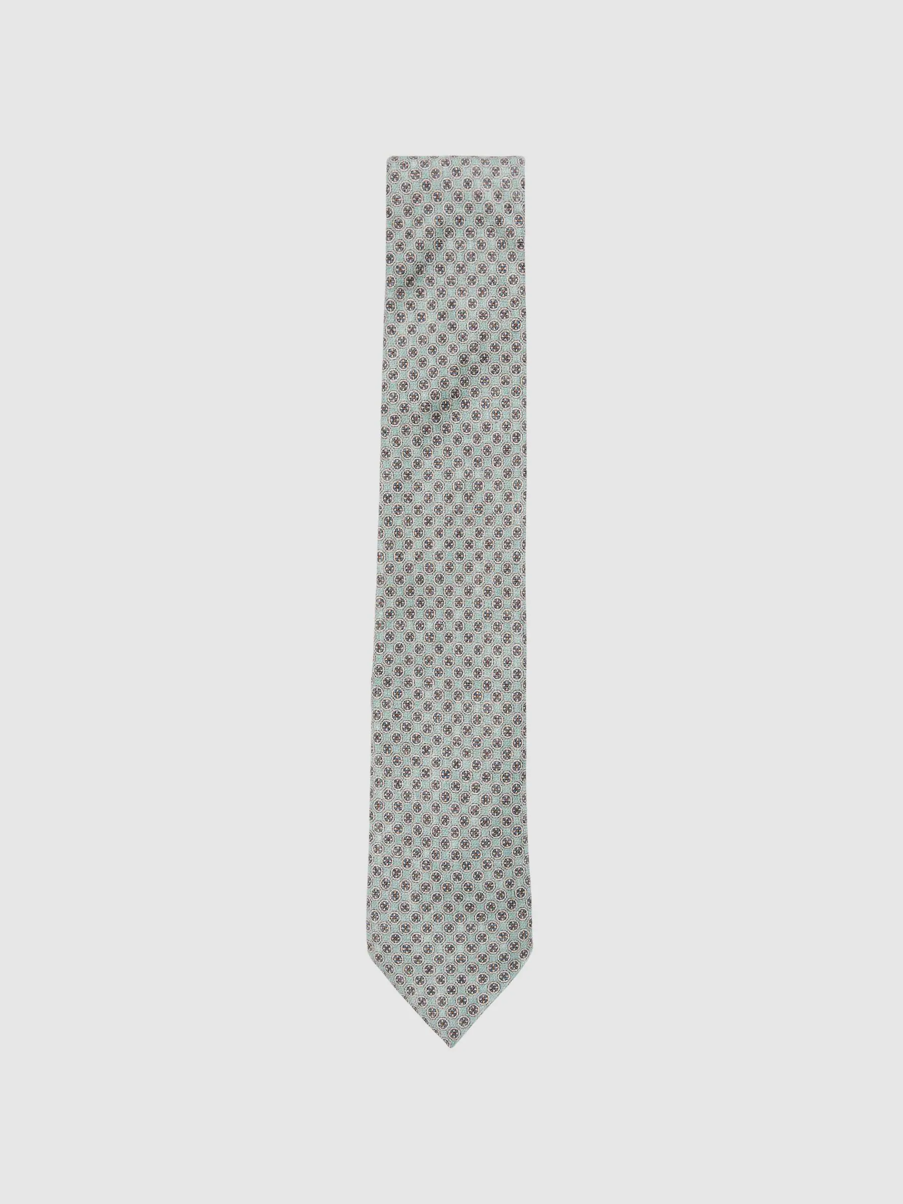 Zacht grijs-groen - Reiss Santo Silk Medallion-Print Tie
