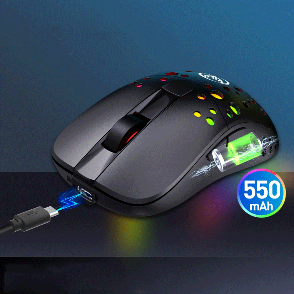 Optische Wireless Gaming Maus 10000 DPI mit USB C und 6 Tasten   RGB Beleuchtung (MacOS/Windows) - Schwarz