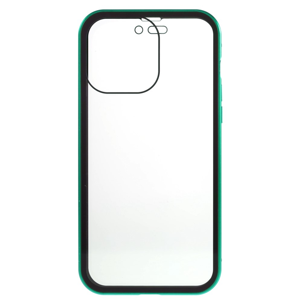 iPhone 14 Pro Magnetische Alu Schutzhülle mit Panzer Glas Backcover   Privacy Glas Displayschutz (Magnet-Technologie) - Grün