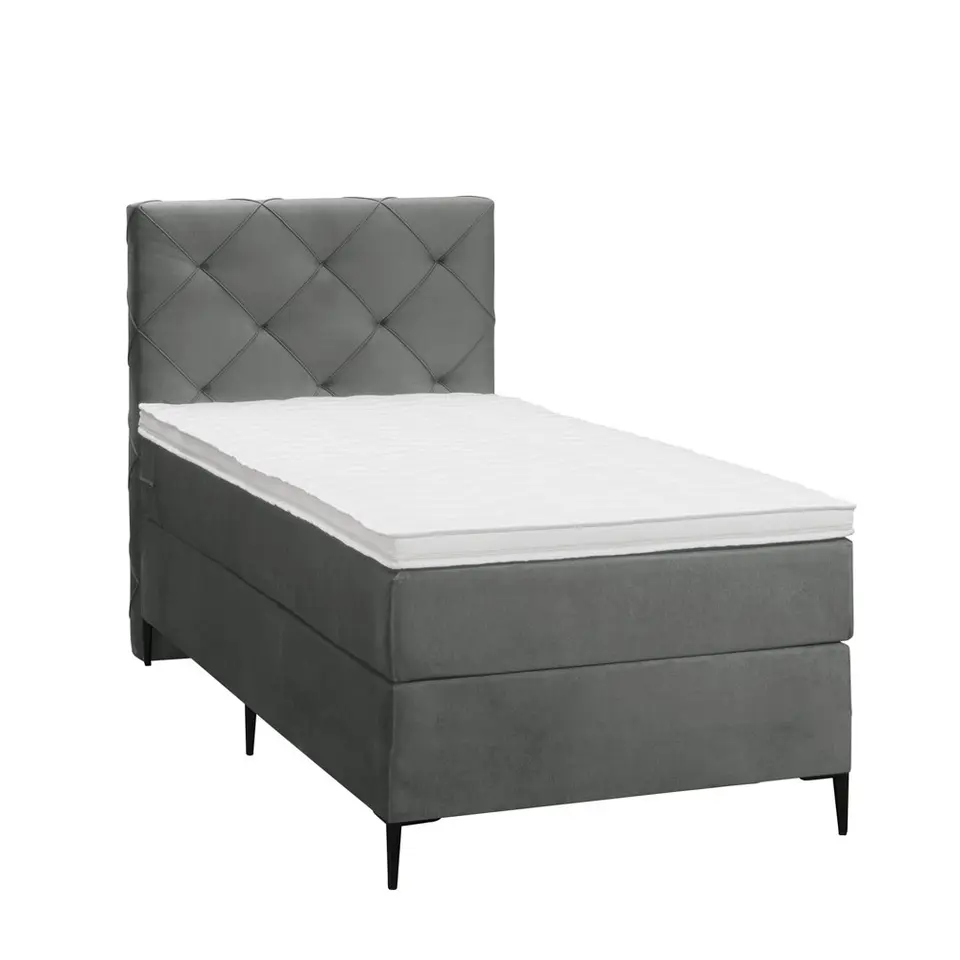 Boxspring Liv geruit - grijs - 90x200 cm - slanke poot