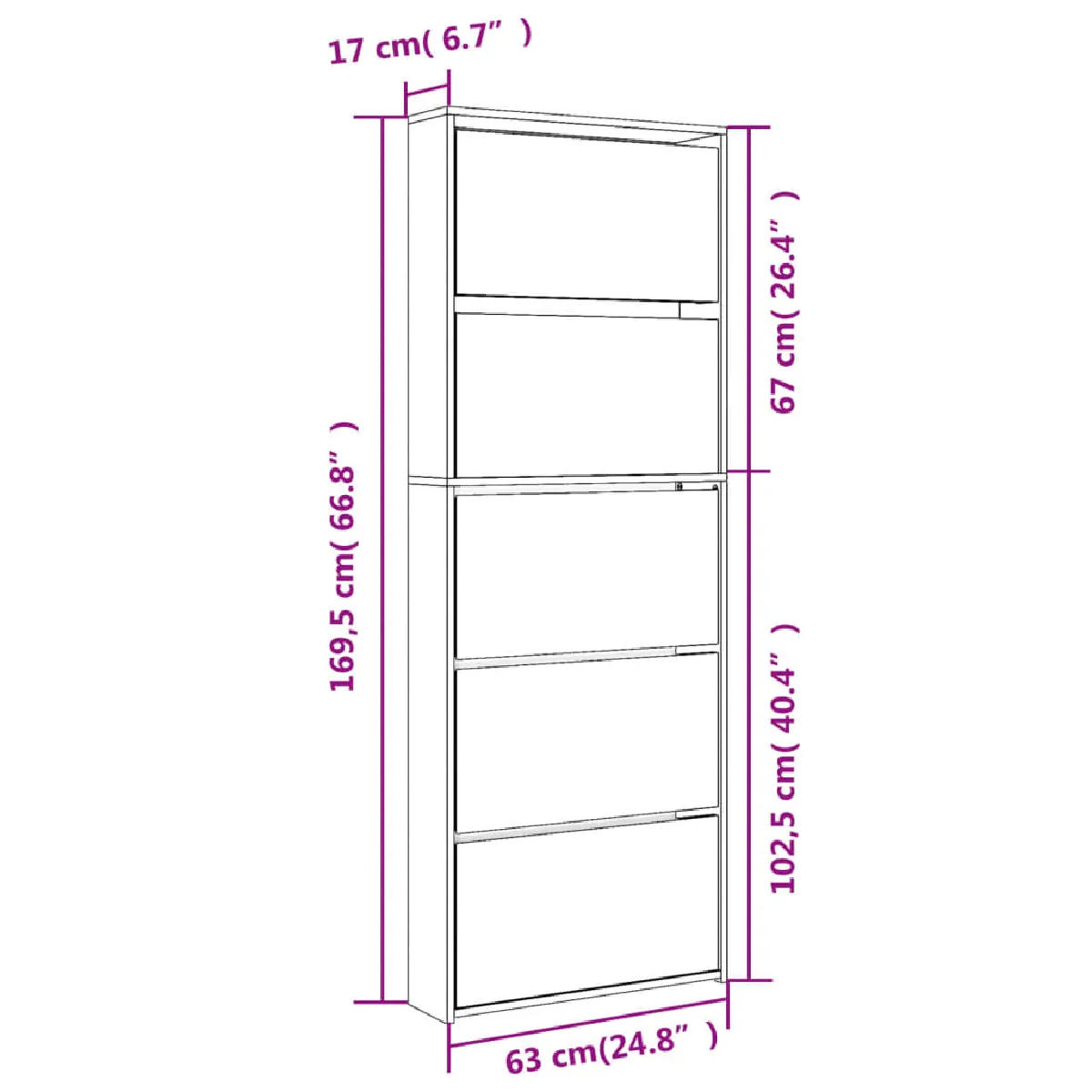 vidaXL Armoire chaussures miroir 5 niveaux blanc brillant