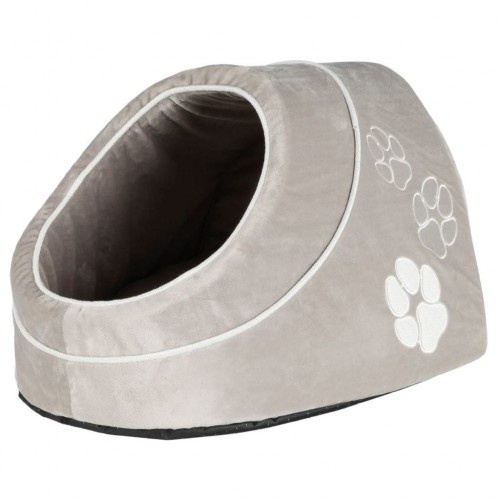Cama para gato em formato de caverna na cor cinza.
