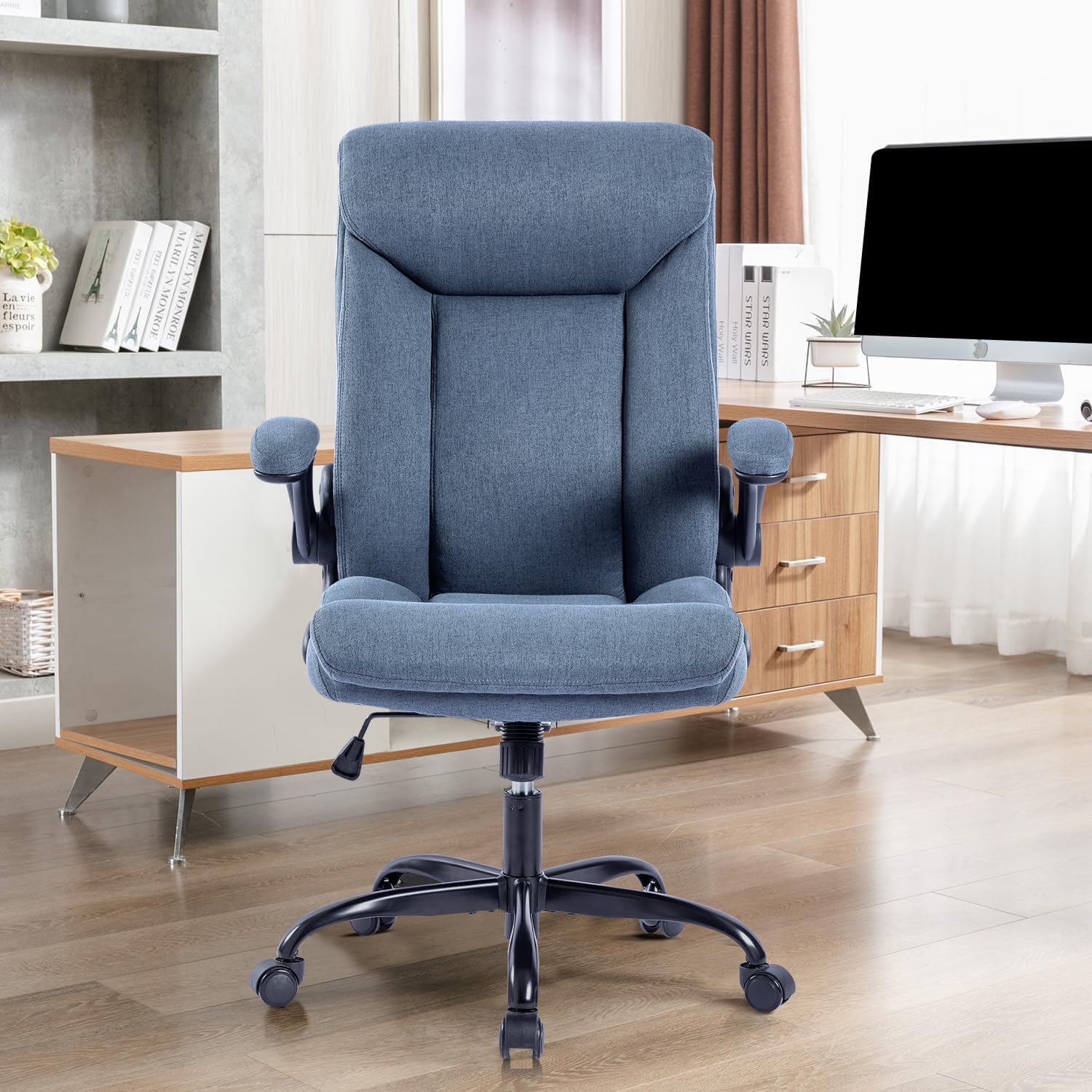 Ergonomischer Bürostuhl Computerstuhl Schreibtischstuhl Drehbarer Arbeitsstuhl mit hochklappbarer Armlehne, höhenverstellbar, Bequem für Büro Heim Gaming (Navy blau) LL1087676