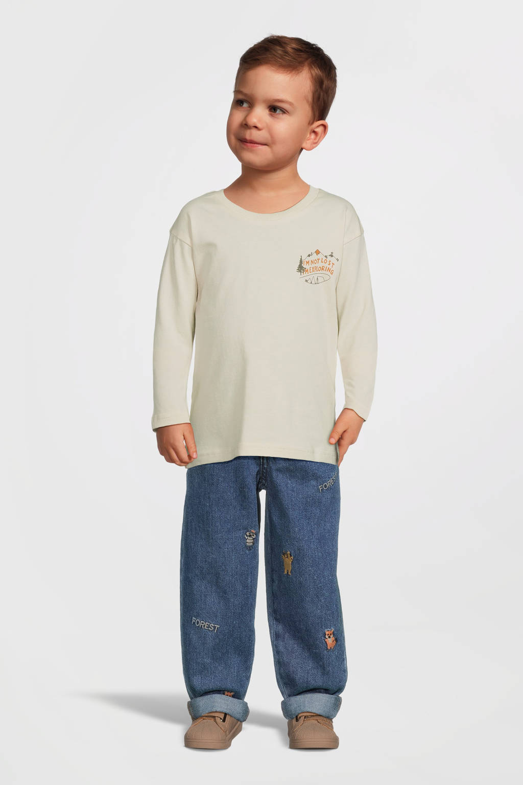 NAME IT longsleeve NMMOSVALD met backprint lichtzand