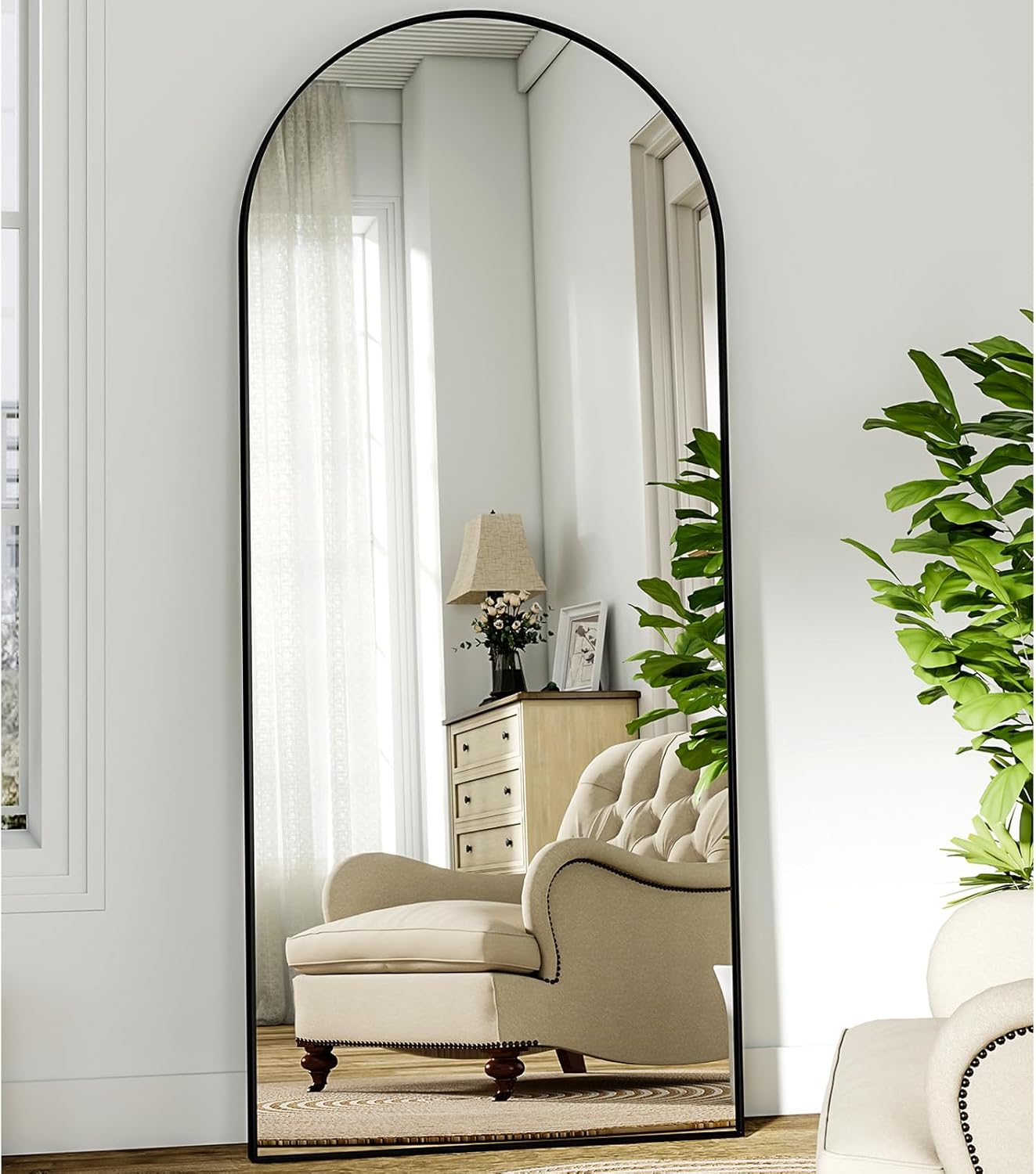 BEAUTYPEAK 181x63 cm Großer Bogen Ganzkörperspiegel, Gewölbter Standspiegel hängend oder lehnend an die Wand, groß Bodenspiegel mit Ständer für Schlafzimmer, Wohnzimmer oder Ankleidezimmer, Schwarz