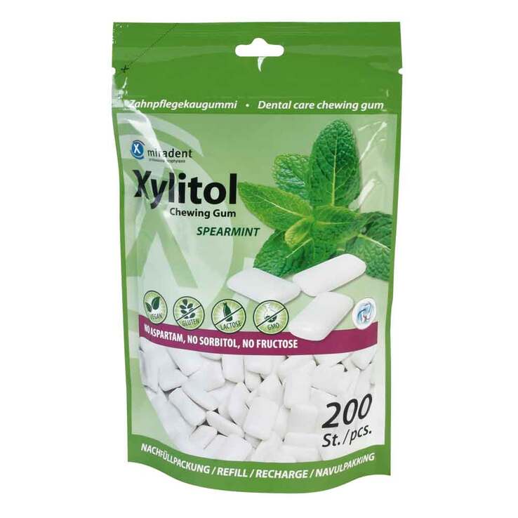 MIRADENT Xylitol Zahnpflegekaugummi Spearmint, 200 St