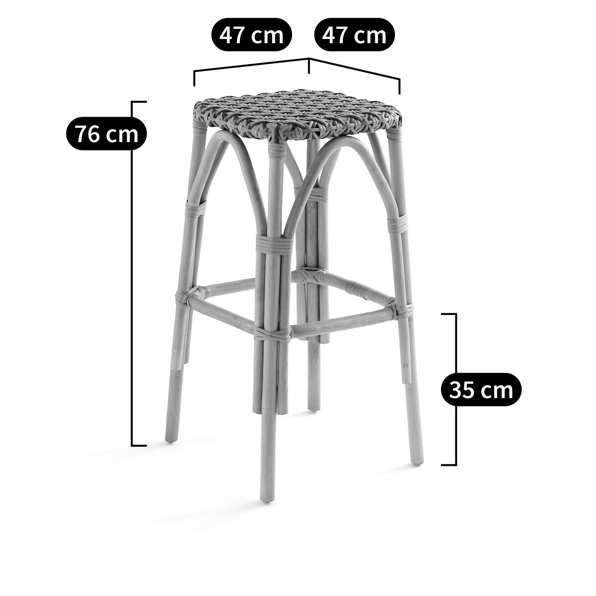 LA REDOUTE INTERIEURS<br>Banco alto em vime e rotim Alt.76 cm, Musette