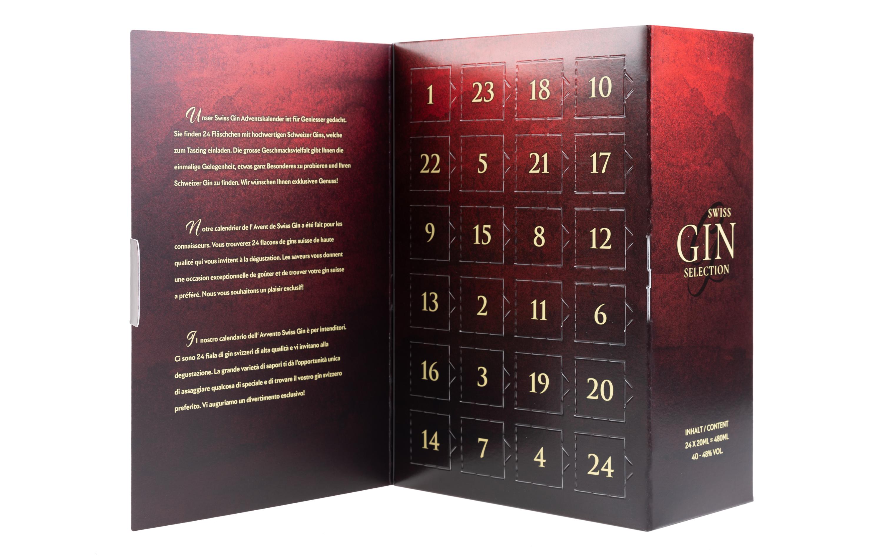 Adventskalender Gin Swiss Edition 24 x 0.02 l<br>Weihnachtlicher Kalender mit Schweizer Gin