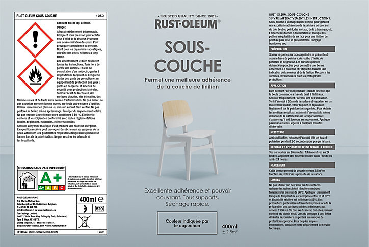 Sous-couche en bombe aérosol Rust-Oleum gris 400ml