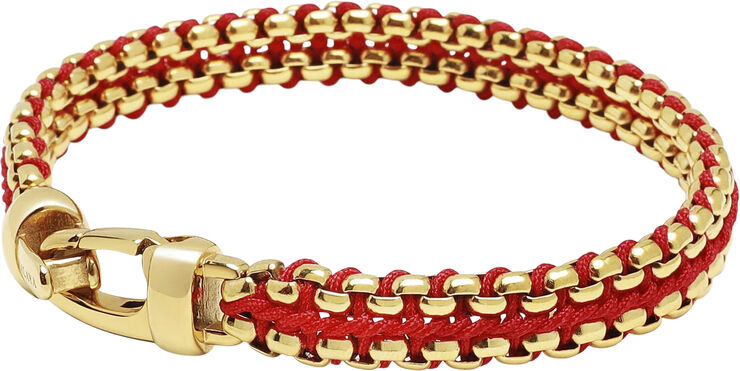 Nialaya Men's Red Woven 8mm Box Chain Bracelet in Gold Red / gold