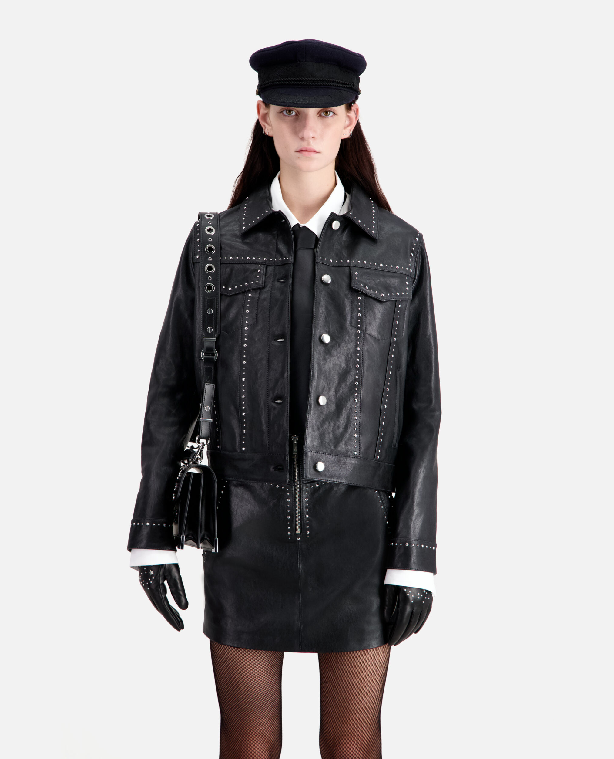 Black leather jacket with studs