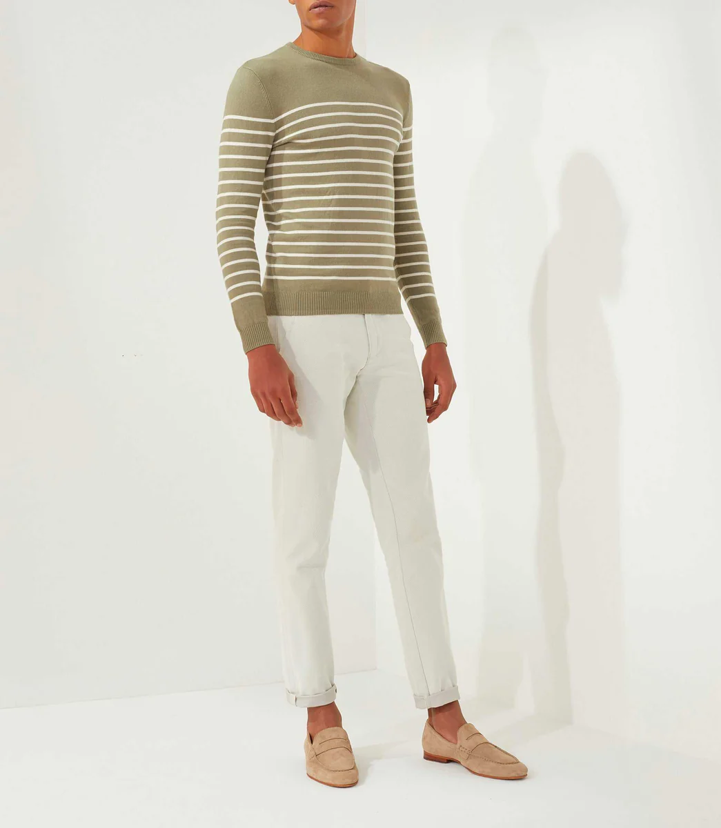 Pull col rond kaki-beige 