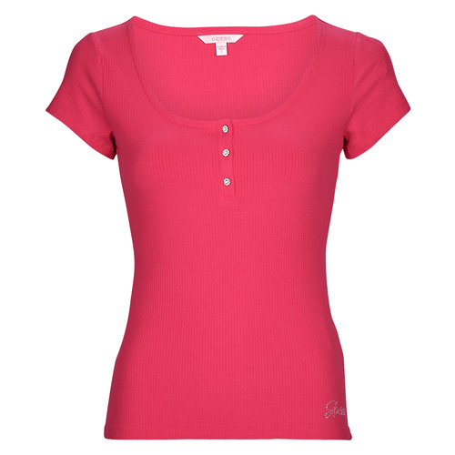 Guess - SS KARLEE JEWEL BTN HENLEY - Fuchsia