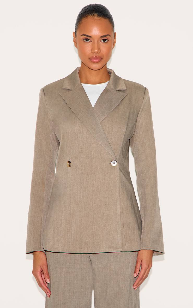 Mocha Brown Blazer Ajusté En Tissu Tissé Avec Taille Cintrée Coupe Premium