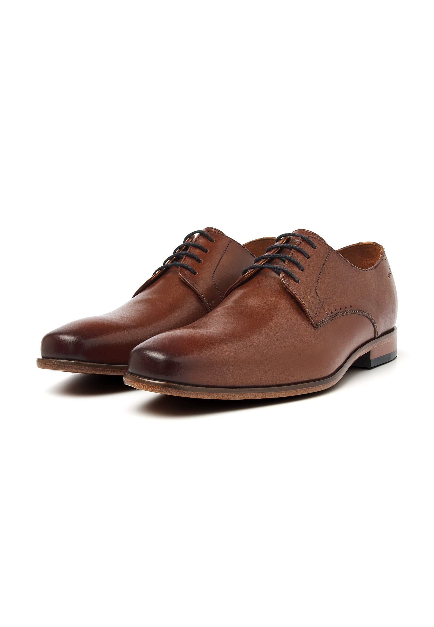 Cognac gladleren Hercules veterschoen