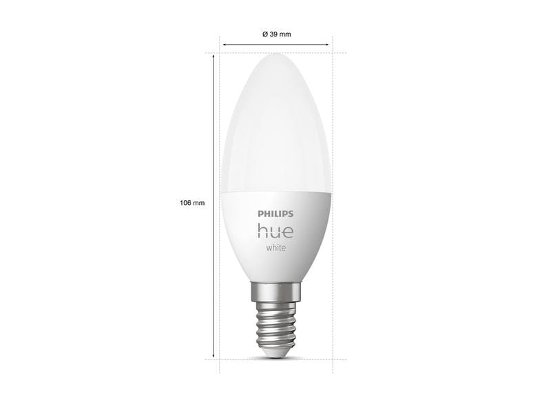 Philips Hue Leuchtmittel White E14 Kerze Doppelpack 2 x 470 Per Bluetooth steuerbares Hue E14-Leuchtmittel