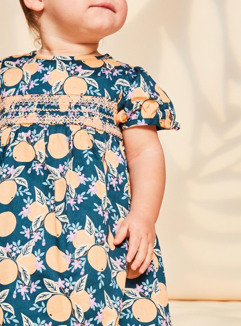 Robe et culotte bleu-vert en satin à fruits