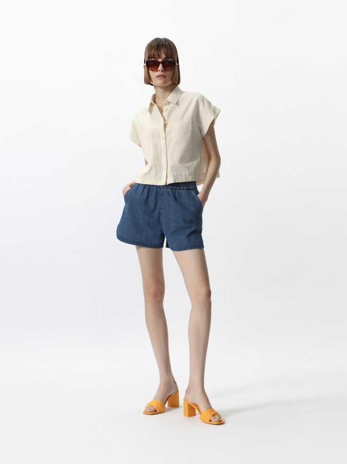 Camisa cropped de linho - Natural