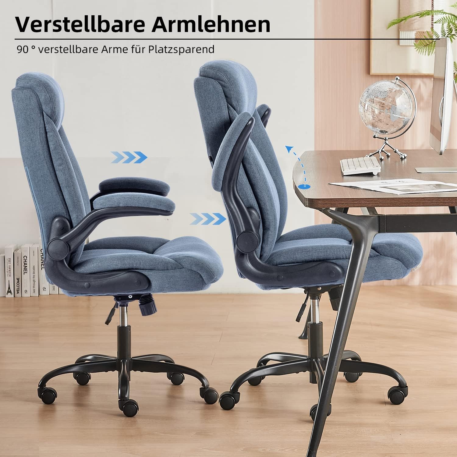 Ergonomischer Bürostuhl Computerstuhl Schreibtischstuhl Drehbarer Arbeitsstuhl mit hochklappbarer Armlehne, höhenverstellbar, Bequem für Büro Heim Gaming (Navy blau) LL1087676
