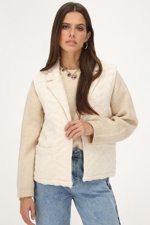 Wit jacquard gilet met zigzag