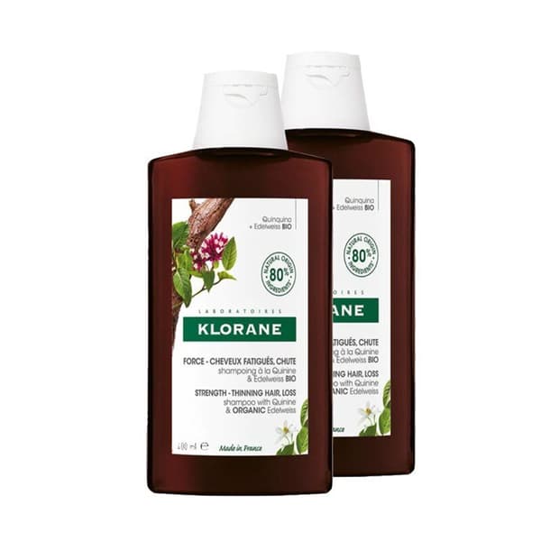 KLORANE A LA QUININE & EDELWEISS ORGANIC strengthening shampoo duo 2 x 400 ml