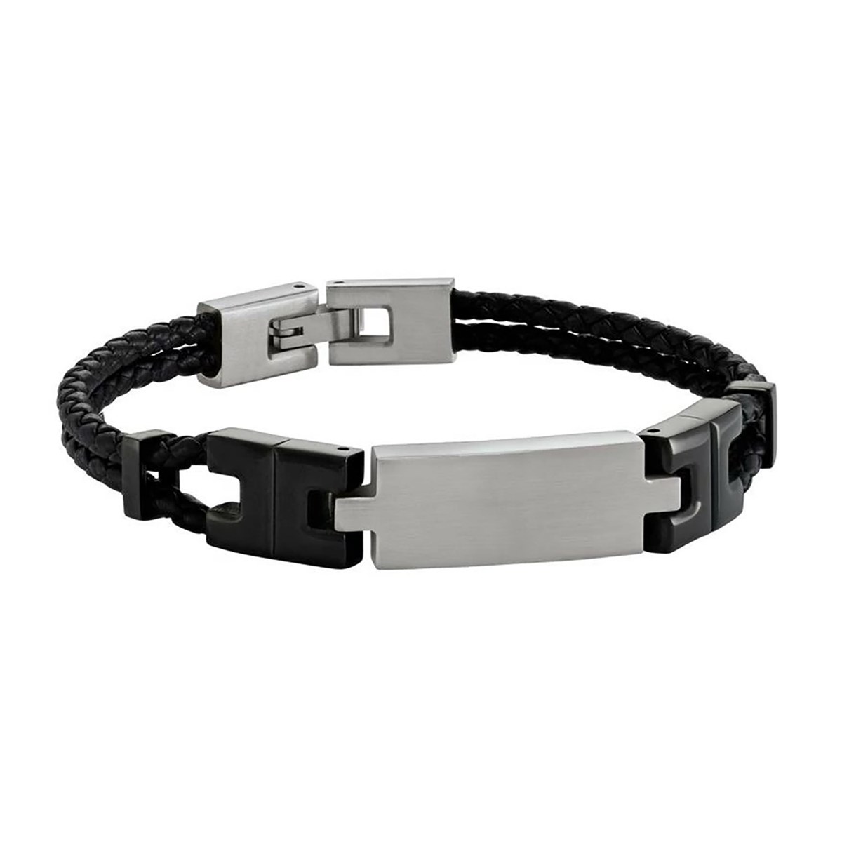 Bracelet homme Jourdan Thasos acier cuir noir