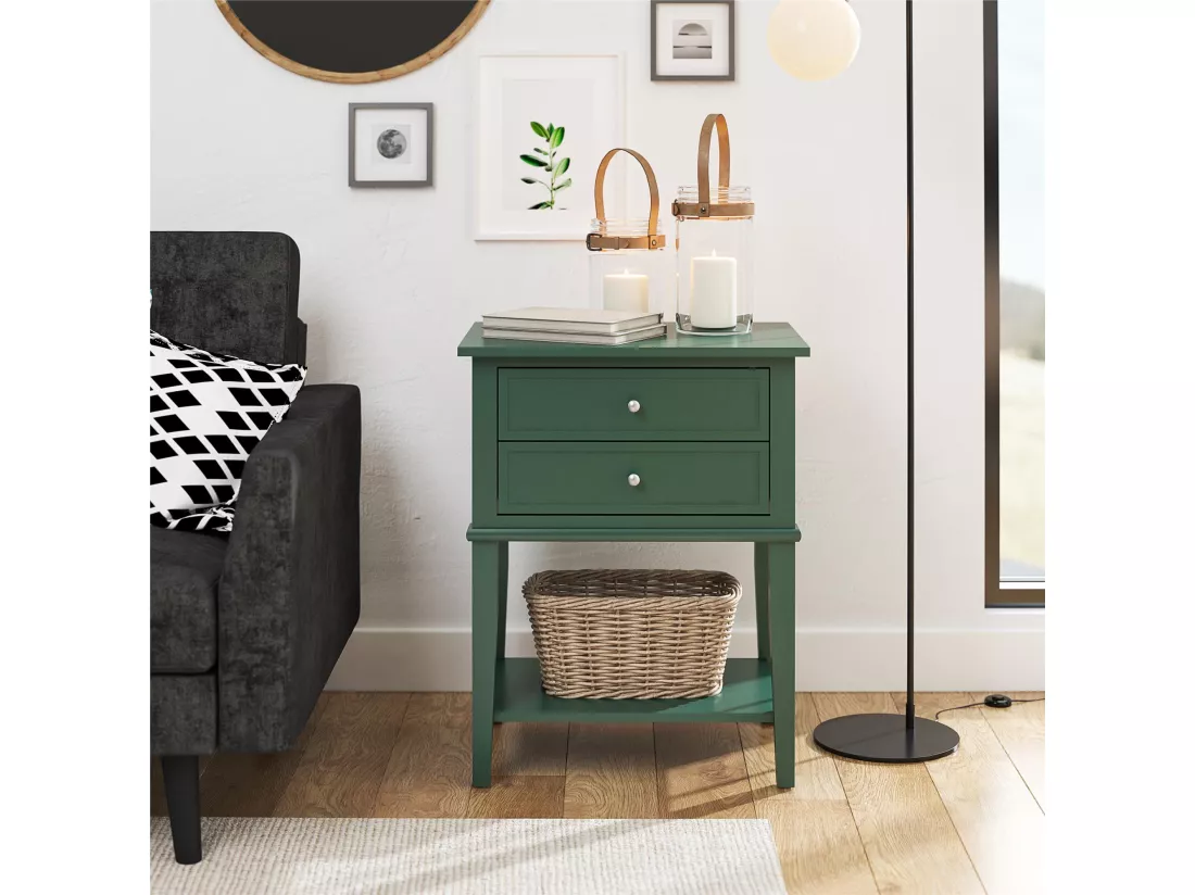 Franklin | Table d'appoint avec 2 tiroirs en MDF vert foncé