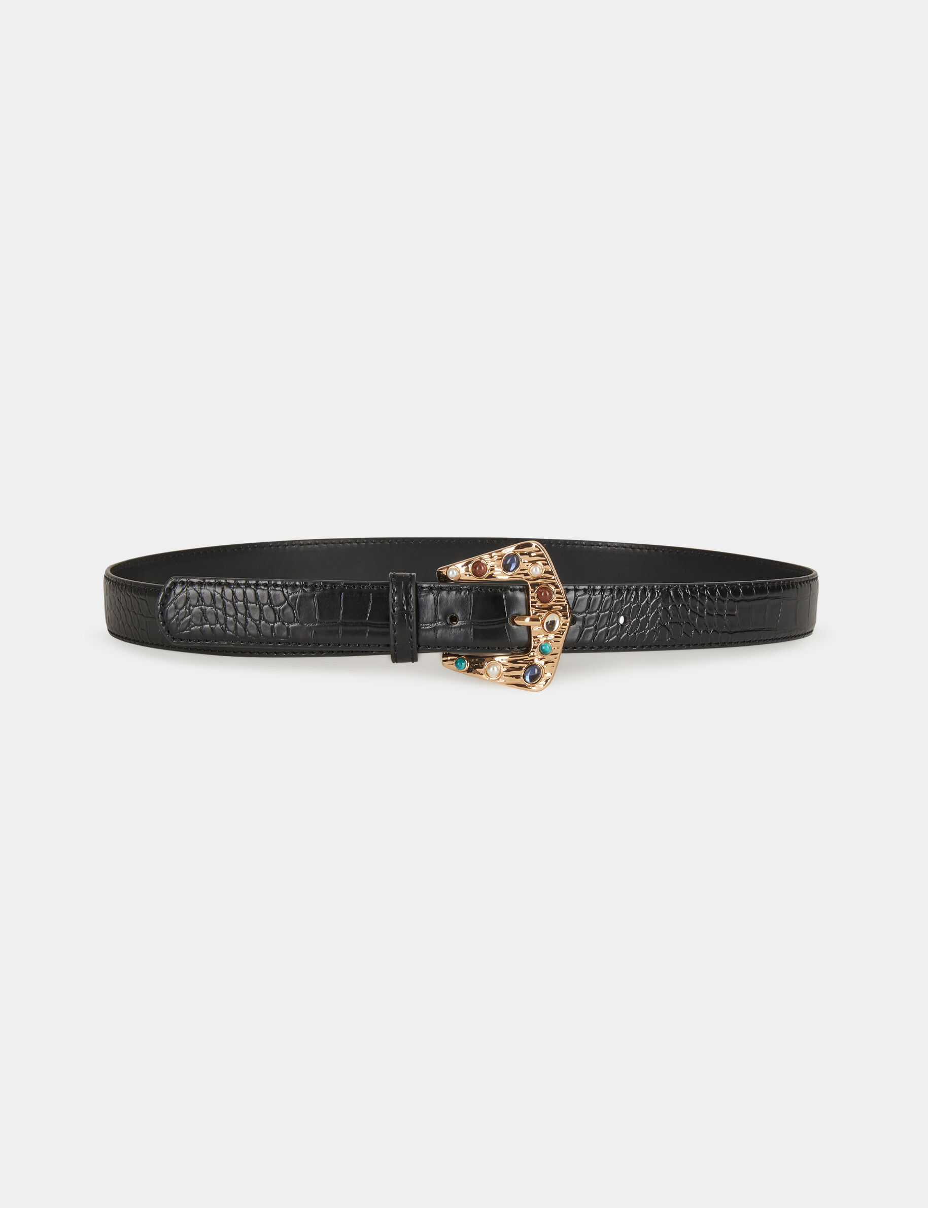 Ceinture avec boucle détails bijoux noir femme - noir