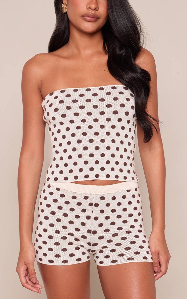 Marron Short Taille Haute En Maille À Pois