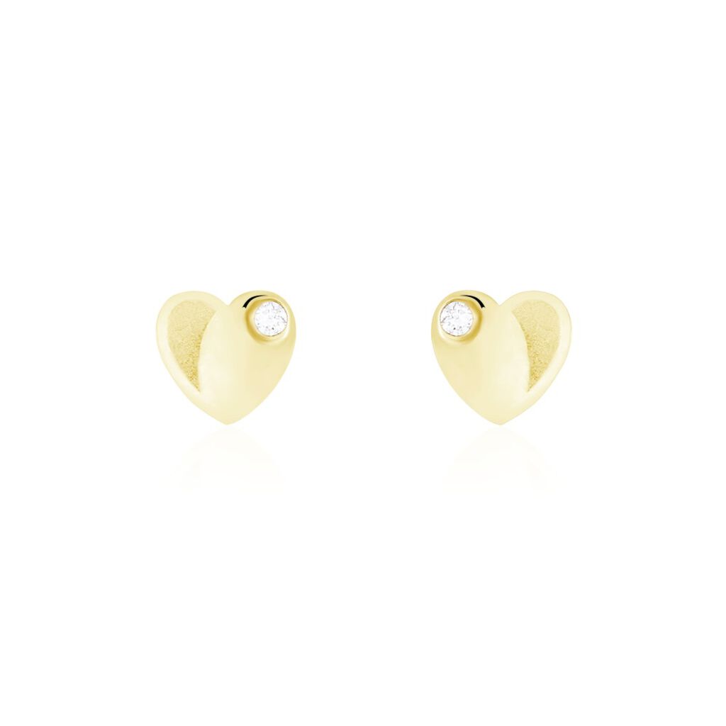 Boucles D'oreilles Puces Daria Coeur Plein Or Jaune Oxyde De Zirconium