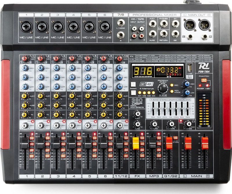 Mengtafel - Power Dynamics PDM-T804 - 8-kanaals mengpaneel Bluetooth, DSP, mp3 en USB audio interface