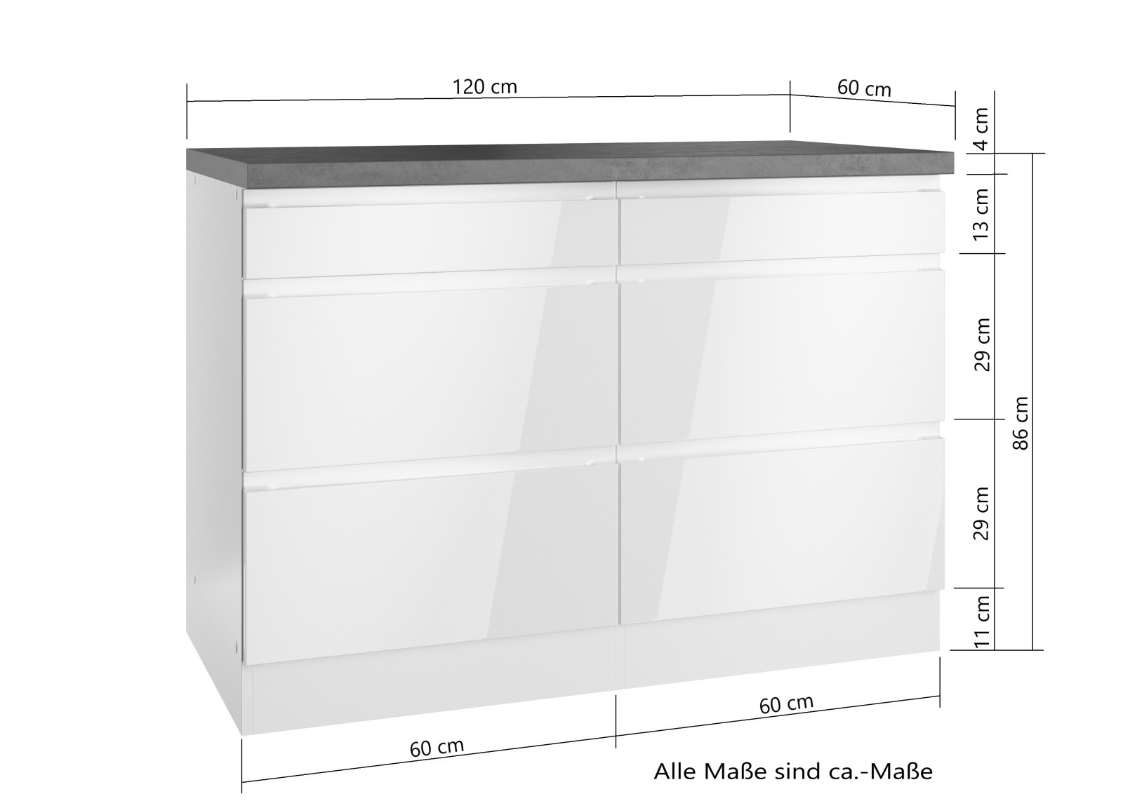 Unterschrank MONZA - weiß Hochglanz - Beton-Optik - 120 cm