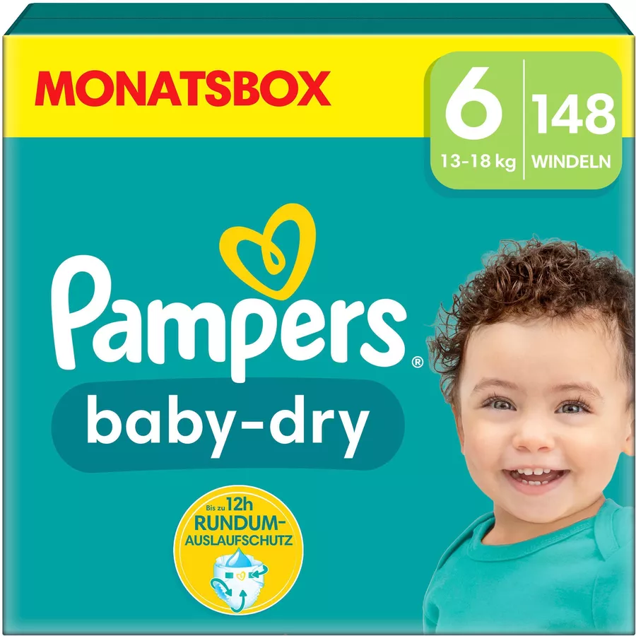 Pampers Baby-Dry Windeln, Gr. 6, 13-18 kg, Monatsbox (1 x 148 Windeln)