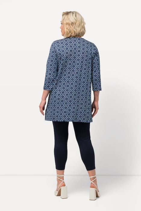 Longshirt, Blüten, Tunika-Ausschnitt, 3/4-Arm