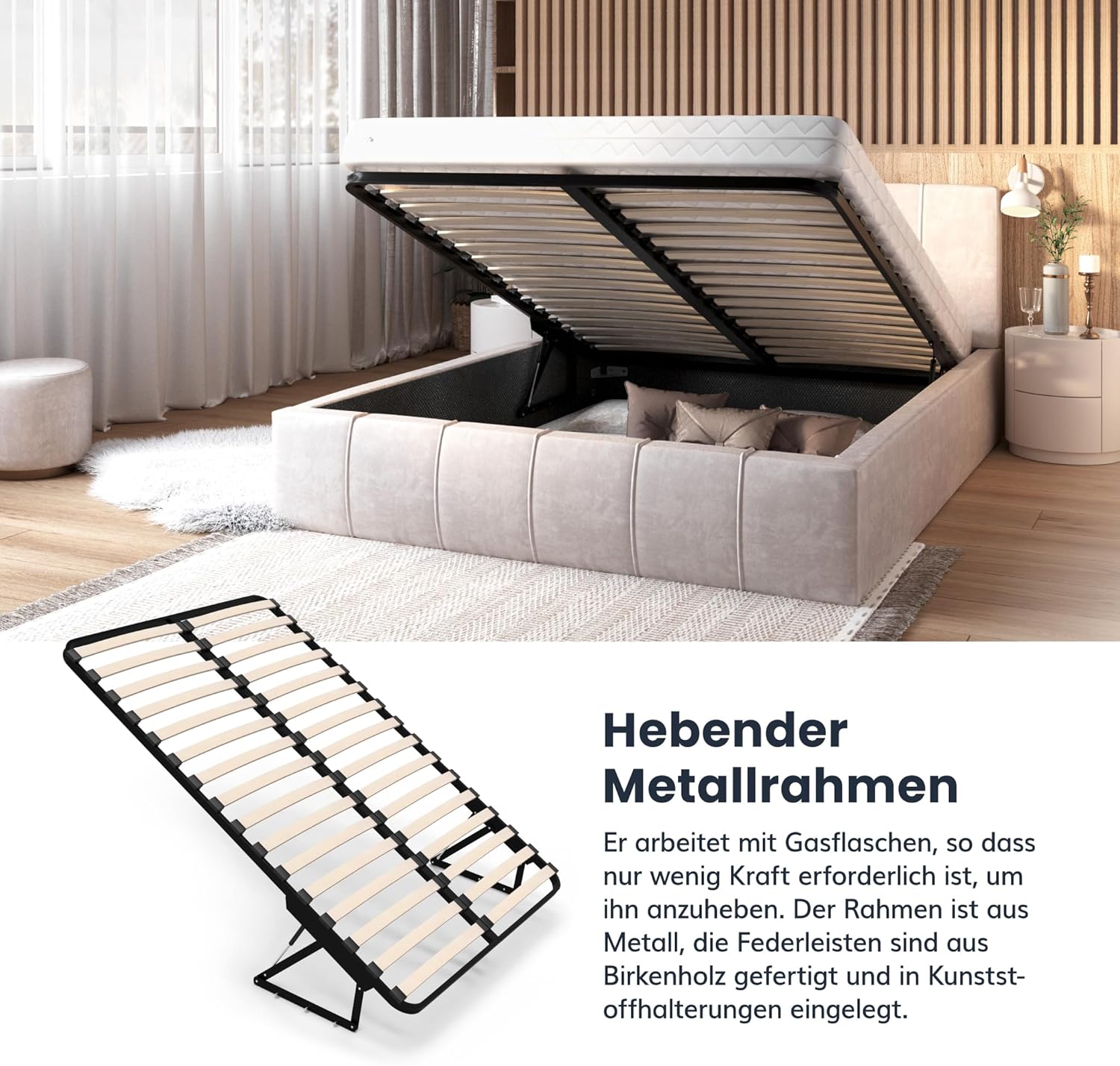 FDM Bett Florida 160x200 cm mit Lattenrost Stauraum Doppelbett Samt Trinity Graphit Bettkasten