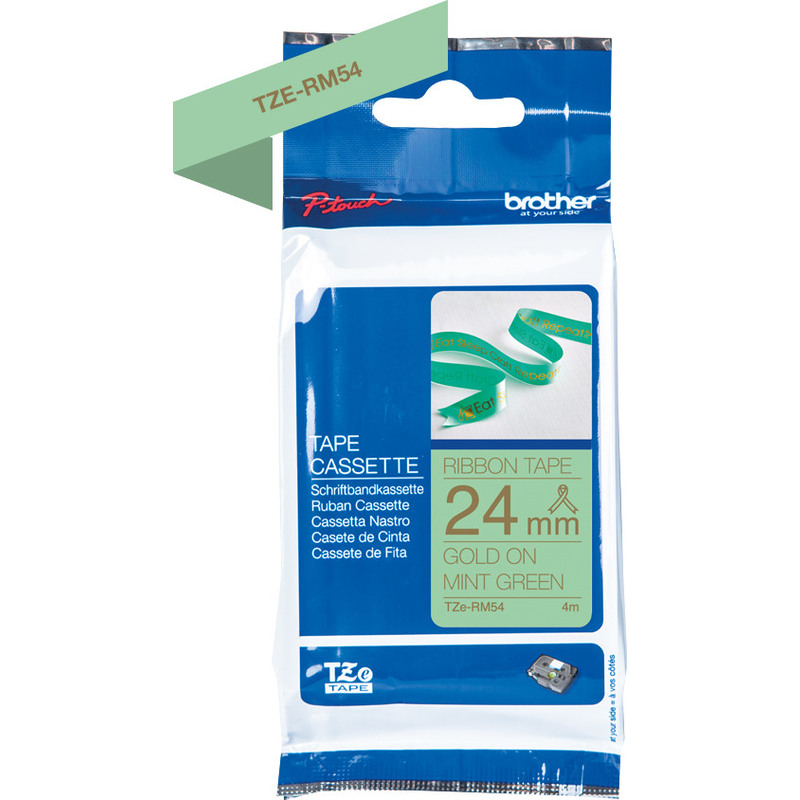 Brother P-Touch Stoffband TZe-RM54, 24 mm, gold auf mintgrün